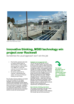 Image of Innovative thinking, M580 technology win project over Rockwell