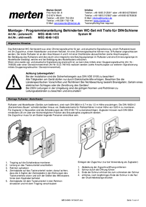Bild von Montage- / Programmieranleitung Behinderten WC-Set mit Trafo für DIN-Schiene