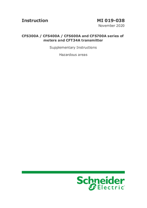 Image of CFS300A / CFS400A / CFS600A and CFS700A series of meters and CFT34A transmitter Supplementary Instructions Hazardous areas