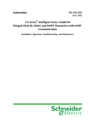 Image of I/A Series Intelligent Vortex Flowmeter Models 84F-T (Styles A and B), 84F-U (Styles A and B), 84W-T, and 84W-U With HART Communication - Installation, Operation, and Maintenance