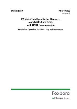 Imagen de I/A Series Intelligent Vortex Flowmeter Models 84S-T and 84S-U with HART Communication - Installation, Operation, Troubleshooting, and Maintenance