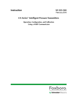 Image of I/A Series® Intelligent Pressure Transmitters Operation, Configuration, and Calibration Using a HART Communicator
