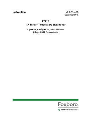 Image of RTT20 I/A Series Temperature Transmitter - Operation, Configuration, and Calibration Using a HART Communicator