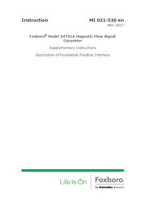 Image of Model IMT31A Magnetic Flow Signal Converter Supplementary Instructions Description of Foundation Fieldbus Interface