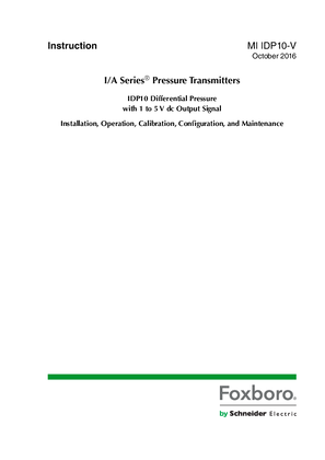Image of Pressure Transmitters - IDP10 Differential Pressure with 1 to 5 V dc Output Signal - Installation, Operation, Calibration, Configuration, and Maintenance