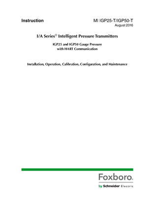Hình ảnh của I/A Series Intelligent Pressure Transmitters - IGP25 and IGP50 Gauge Pressure with HART Communication - Installation, Operation, Calibration, Configuration, and Maintenance