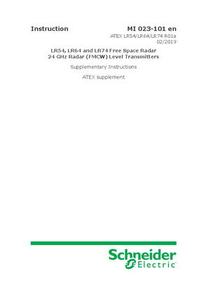 Image of LR54, LR64 and LR74 Free Space Radar 24 GHz Radar (FMCW) Level Transmitters Master Instructions
