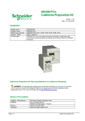 Image of California Proposition 65 Warning for Easergy MiCOM P12x