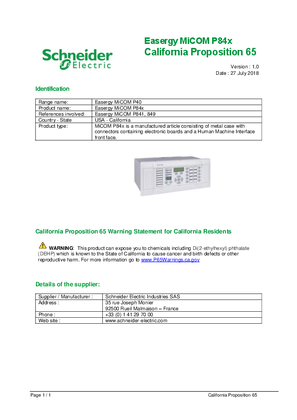 Image of California Proposition 65 Warning for Easergy MiCOM P84x