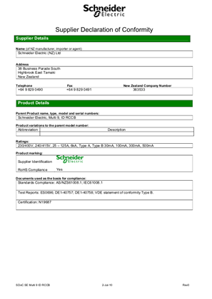 Image of ID, Multi 9 ID RCCB, Declaration of Conformity