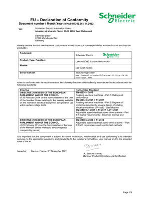 的映像 Lexium BCH2, Declaration of Conformity, EU CE, Schneider Electric