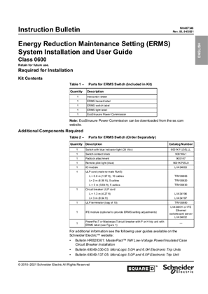 Energy Reduction Maintenance Setting Erms System Installation And User Guide Schneider Electric
