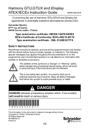 Image of Harmony GTU,GTUX and iDisplay ATEX/IECEx, Instruction Guide