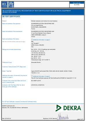 Image of CB Certificate NL-51892 - VIGIREX RH197P