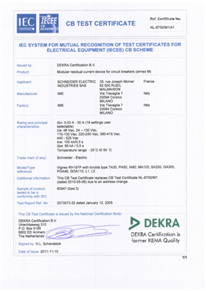 的映像 CB Certificate NL-8700 - VIGIREX-RH197P according to IEC 60947-2:ED3