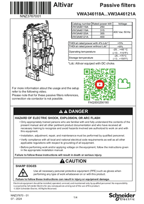 Image of Instruction Sheet - Passive filters VWA346118A...VW3A46121A