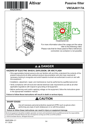Image of Instruction Sheet: Passive filter VW3A46117A