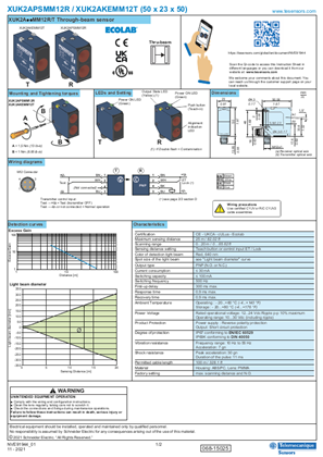 Imagen de XUK2APSMM12R / XUK2AKEMM12T Through-beam sensor, hoja de instrucciones