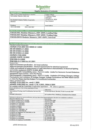 Image of Prestige Series, P2032 Dimmers, Supplier Declaration of Conformity