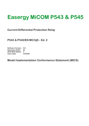 Image of MiCOM P54x, IEC 61850 PICS & MICS & PIXIT & TICS