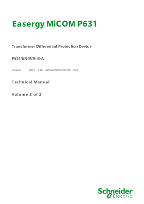 Image of Easergy MiCOM P631, Manual (global file) P631/EN M/R-i8 (P631 -316 -673)