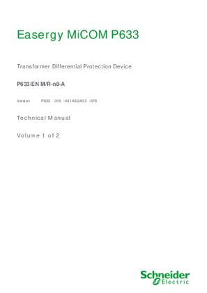 Image of Easergy MiCOM P633, Manual (global file) P633/EN M/R-n8 (P633 -316 -676)