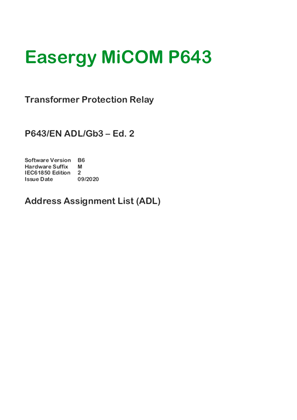 Image of MiCOM P64x, IEC 61850 PICS & MICS & PIXIT & TICS & ADL
