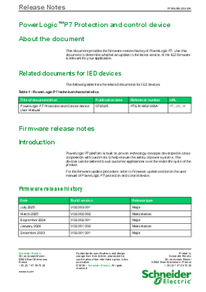 Imagen de PowerLogic P7 Protection and Control Device Release Notes
