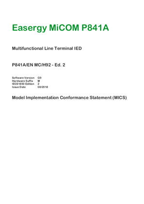 Image of MiCOM P841, IEC 61850 PICS & MICS & PIXIT & TICS