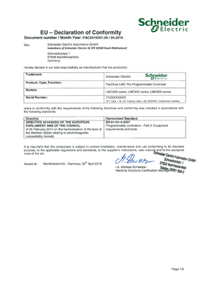 的映像 PacDrive LMC Pro PLC EU Declaration of Conformity