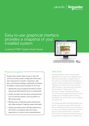 Image of Easy-to-use graphical interface provides a snapshot of your installed system, Customer FIRST System Asset Viewer