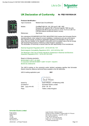 的映像 UK_DoC_PB21100106A-UK_ComPacT NSX100, 160, 250 type R, HB1, HB2 Equipped with magnetic MA or thermal-magnetic TMD trip-units with MicroLogic trip-units 2.2 / 5.2 E / 6.2 E or 2.2M / 6.2 E-M