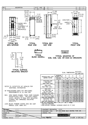 Image of NF Panelboards, MLO, 400A/600A, Vented, NEMA Type 3R, Drawing No. PBA761