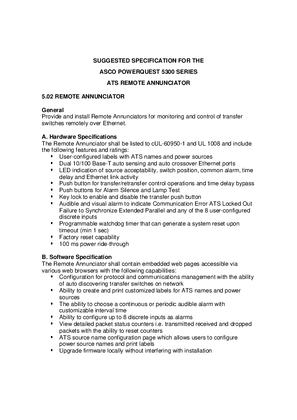 Image of Suggested Specification for the ASCO PowerQuest 5300 Series ATS Remote Annunciator