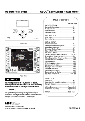 Imagen de Operator's Manual | ASCO 5210 Digital Power Meter | 381333-368