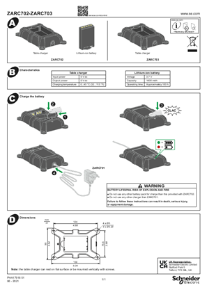 的映像 ZARC702 - ZARC703 Battery Table Charger, Instruction Sheet