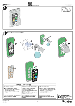 Slika korisnika ZARC705 Push buttons front cover for ZART8LS, Instruction Sheet (EN)