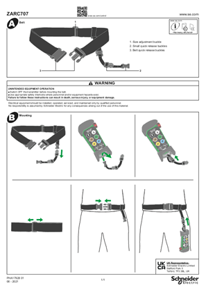 Image of ZARC707 Belt for ZART8LS, Instruction Sheet