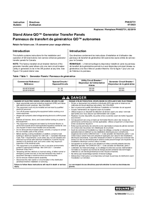 Image of Stand Alone QO Generator Transfer Panels Installation Instructions (Canada)