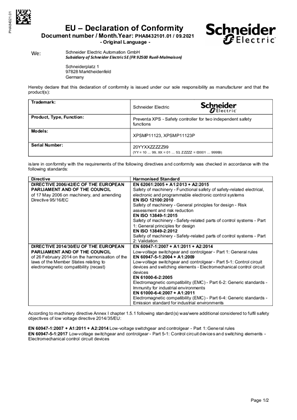 Kép Preventa XPSMP, Declaration of Conformity, EU CE, Schneider Electric