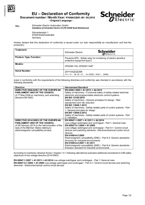 Bild von Preventa XPSCM, Declaration of Conformity, Schneider Electric