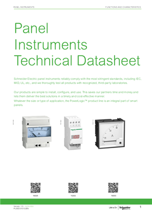Image of PowerLogic Panel Instruments Technical Datasheet