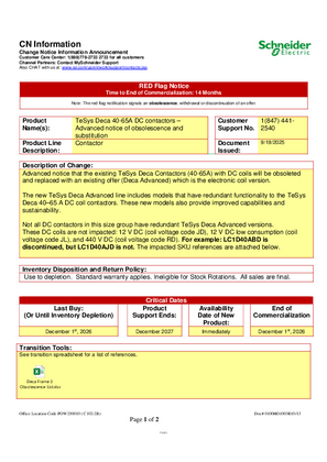 Image of CN Info TeSys Deca 40-65A DC contactors – Advanced notice of obsolescence and substitution