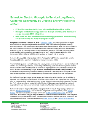 Image of Schneider Electric Microgrid to Service Long Beach, California Community by Creating Energy Resilience at Port