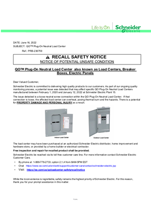 Image of Home Owner Letter-QO Plug On Neutral Load Centers