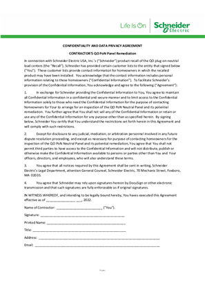 Image of Confidentiality and Data Privacy Agreement - Contractor's QO PoN Panel Remediation