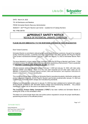 Image of QO Plug-On Neutral Load Center – Updated list of Catalog Numbers