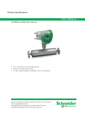 Image of CFS300A Coriolis Flow Sensor Product Specification Sheet