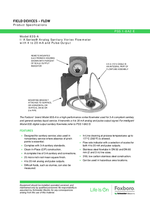 Image of Model 83S-A I/A Series Analog Sanitary Vortex Flowmeters with 4 to 20 mA and Pulse Output