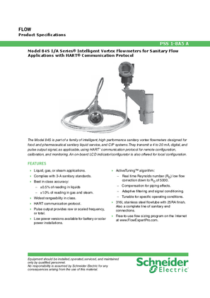 Imagen de Model 84S I/A Series Intelligent Vortex Flowmeters for Sanitary Flow Applications with HART Communication Protocol
